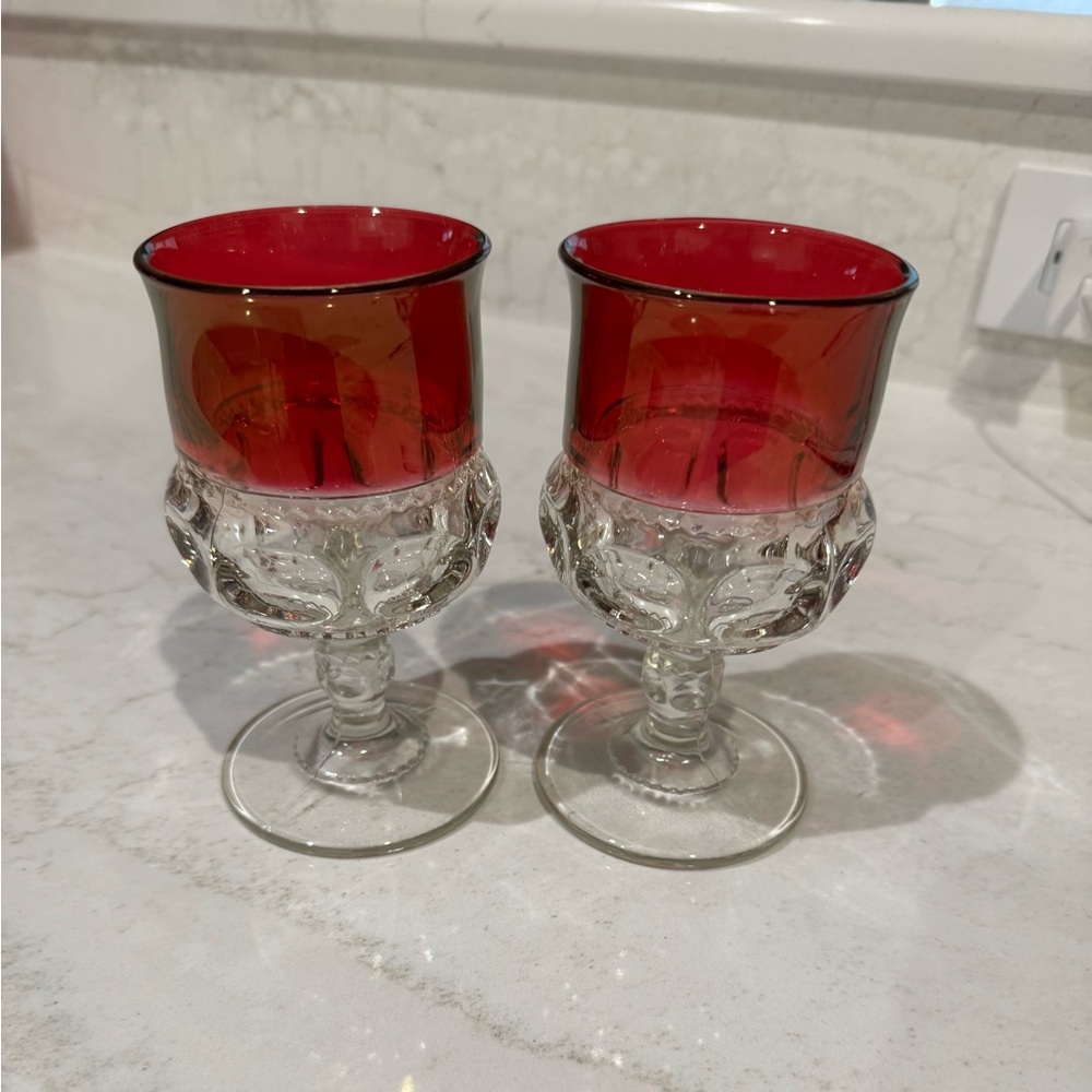 Vintage Indiana Glass Toffin Kings Ruby Red Goblets